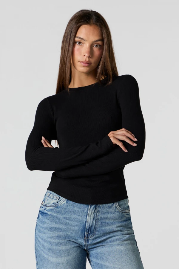 Long Sleeve Ribbed Crewneck Top